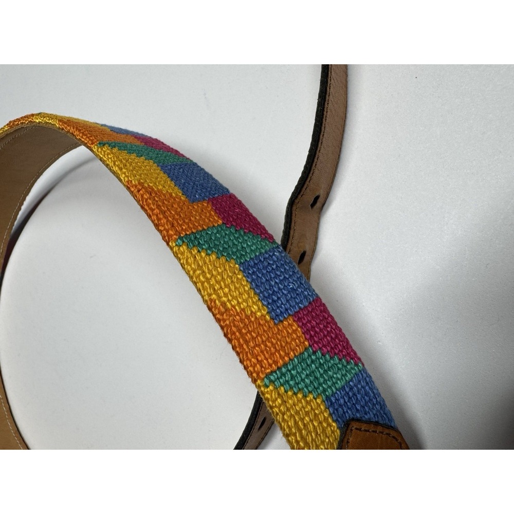 Vintage Woven Tapestry Southwestern Geometric Belt Brass Buckle Size S Brass - Picture 10 of 10
